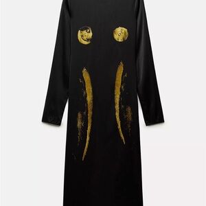 Zara Black Maxi Dress with Gold Brushstroke Accents